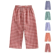 HaiMao Toddler Baby Boy Girl Plaid Pants Clearance Retro Elastic Waist Checkered Plaid Pants Casual Sweatpants Bottoms Red 18 Months